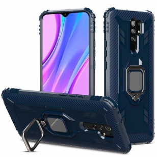 Coque Xiaomi Redmi 9 Aspect Carbone avec Bague Support