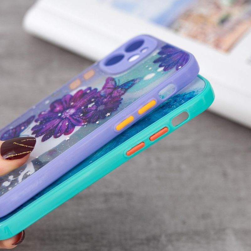 Coque iPhone 12 mini fleurs et papillons violets