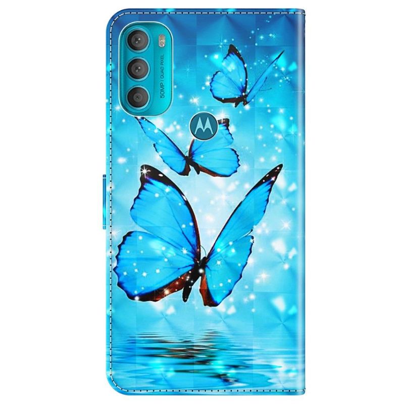 Housse Motorola Moto G71 5G papillons bleus scintillants