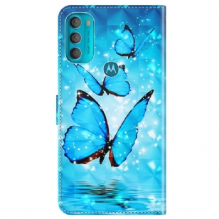 Housse Motorola Moto G71 5G papillons bleus scintillants