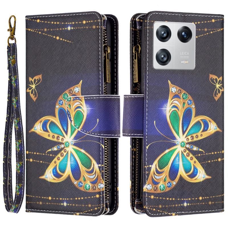 Housse Xiaomi 13 Poche Zippée Papillons