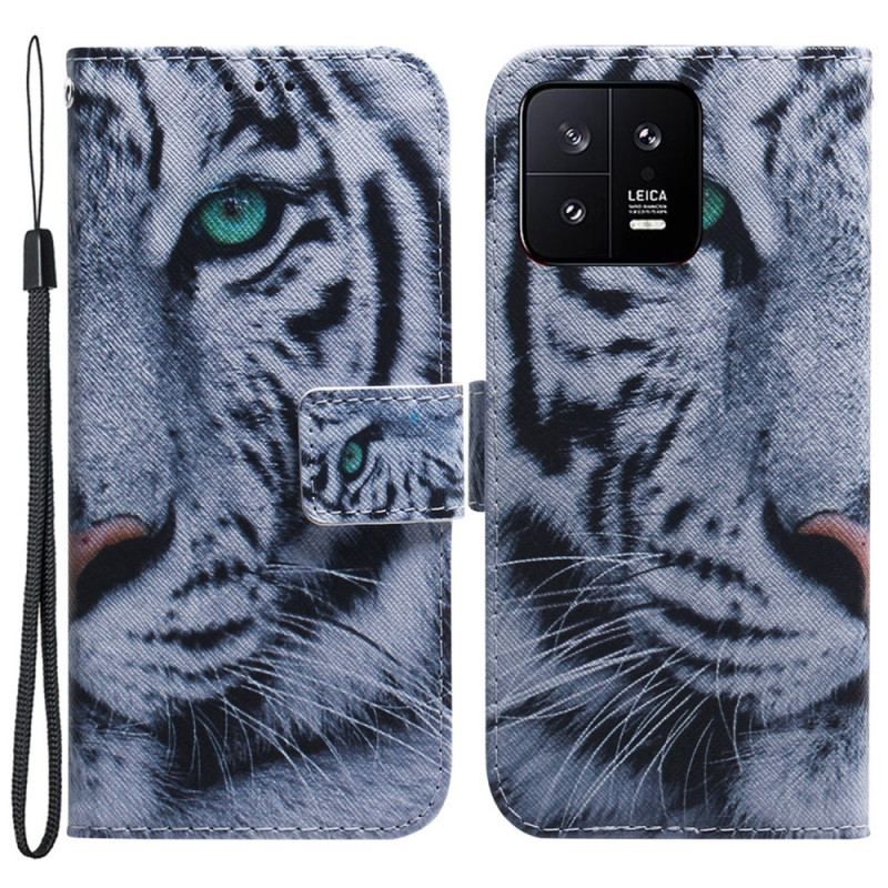 Housse Xiaomi 13 Tigre Blanc à Lanière