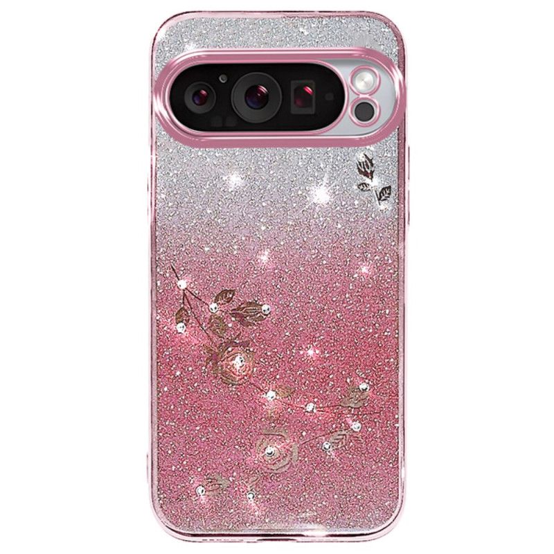 Coque Google Pixel 9 Pro XL Fleurs et Strass à Lanière KADEM