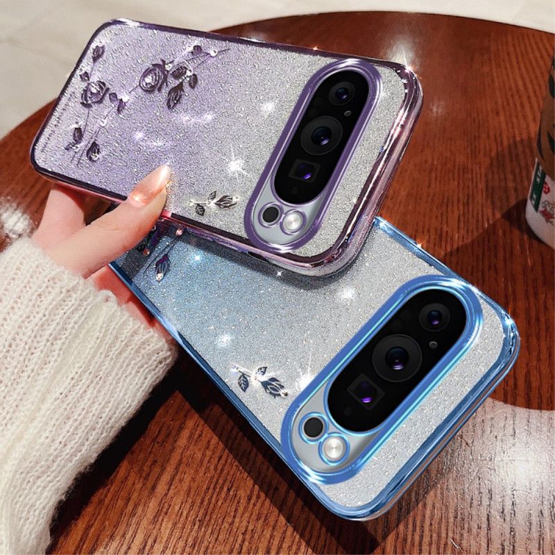 Coque Google Pixel 9 Pro XL Fleurs et Strass à Lanière KADEM