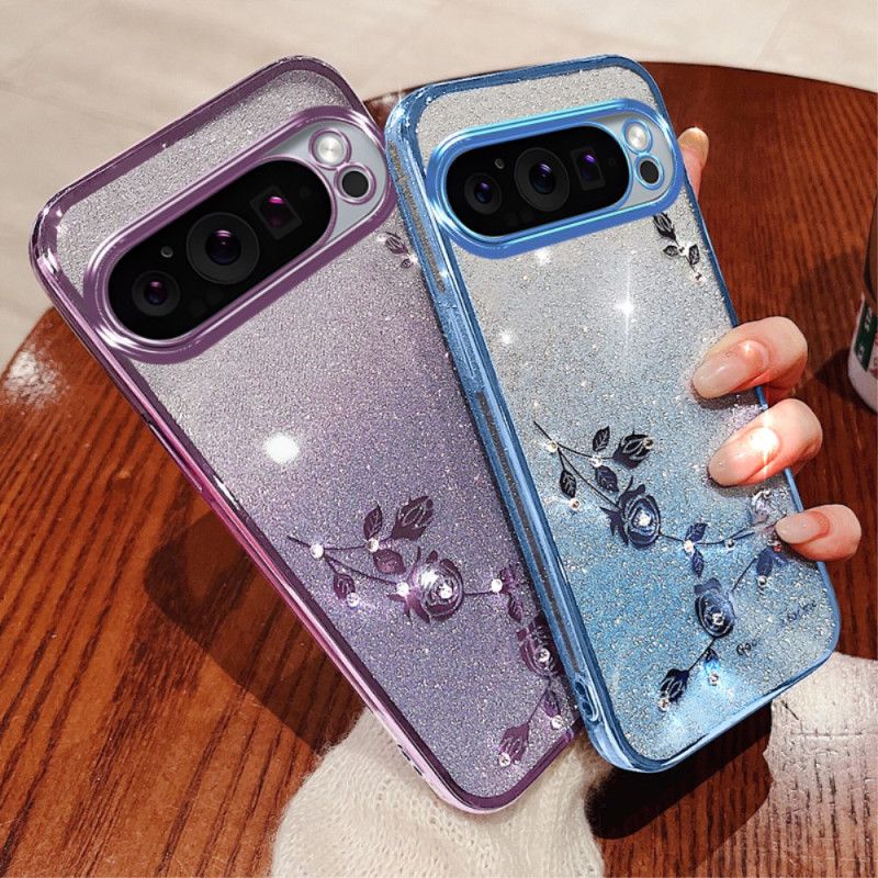 Coque Google Pixel 9 Pro XL Fleurs et Strass à Lanière KADEM