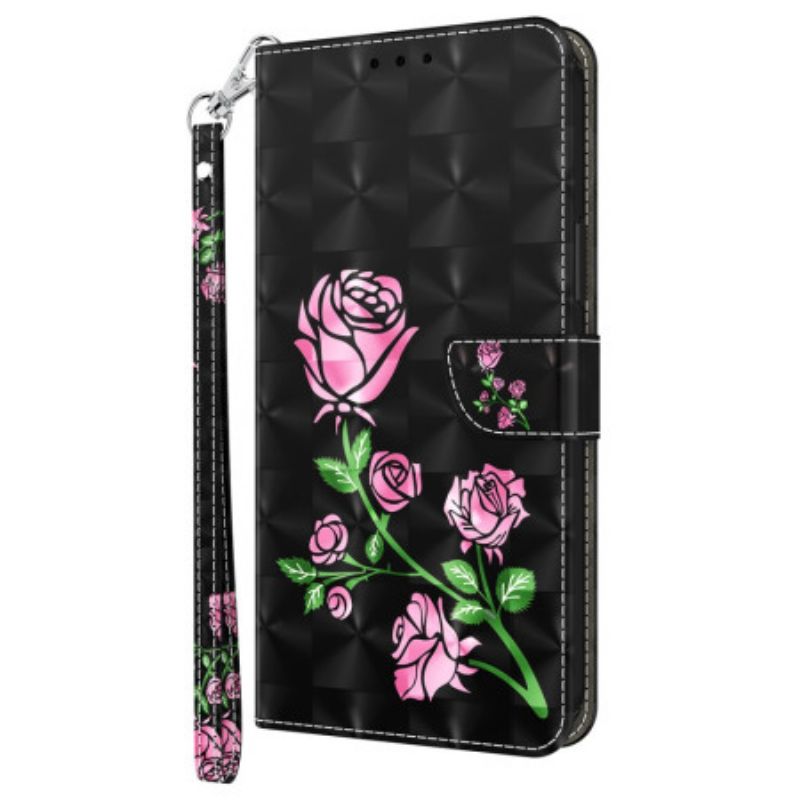 Housse Google Pixel 9 Pro XL Fleurs Roses à Lanière