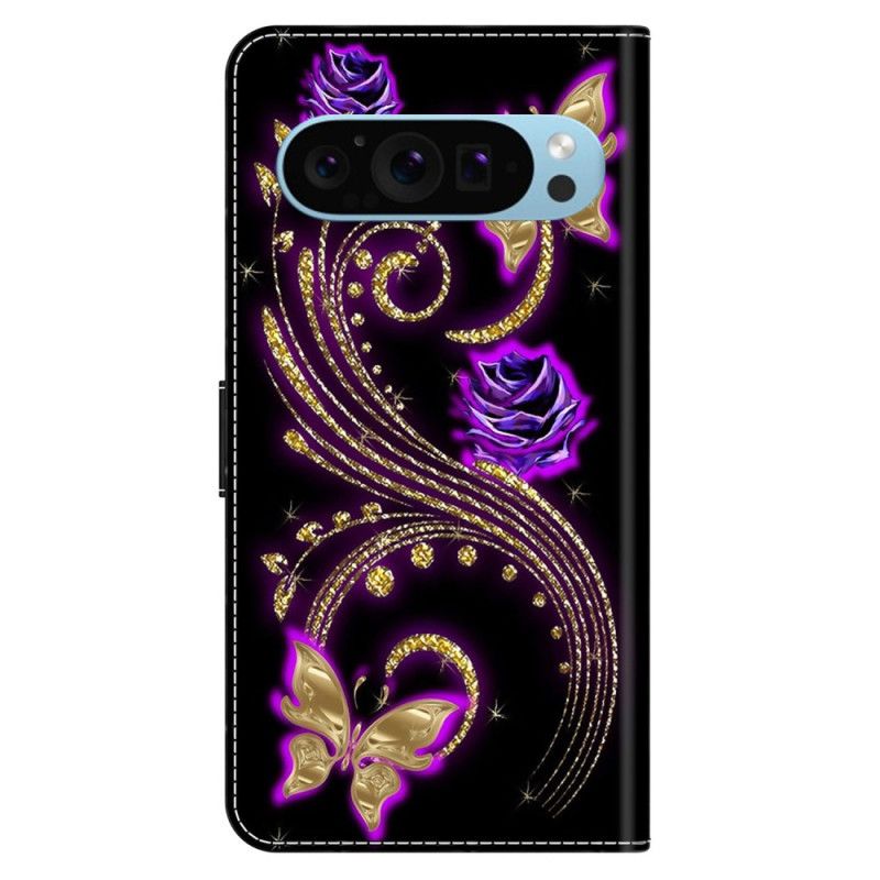 Housse Google Pixel 9 Pro XL Fleurs Violettes et Papillons