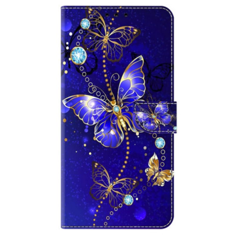 Housse Google Pixel 9 Pro XL Papillon Diamant sur Fond Bleu