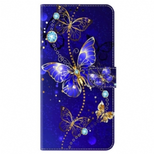 Housse Google Pixel 9 Pro XL Papillon Diamant sur Fond Bleu