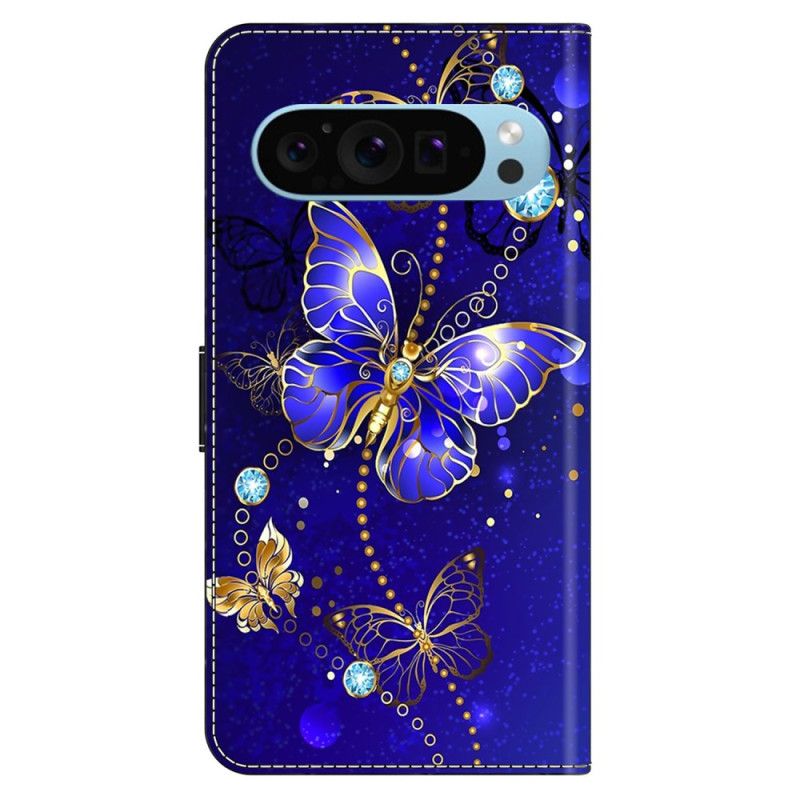 Housse Google Pixel 9 Pro XL Papillon Diamant sur Fond Bleu