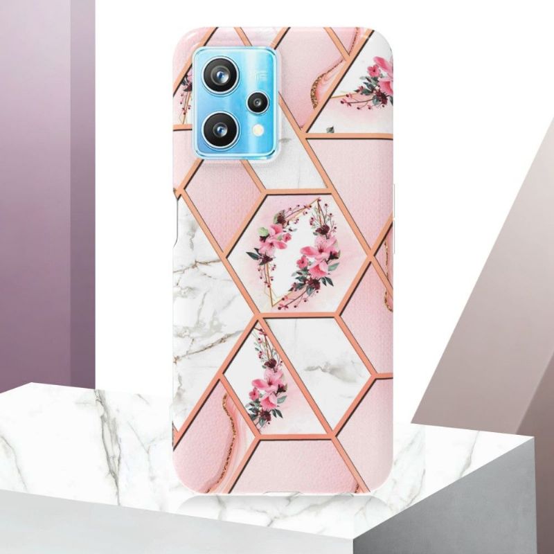 Coque Realme 9 Pro Plus marbre et couronne de fleurs