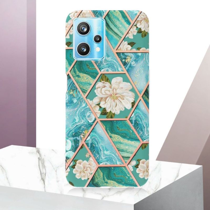 Coque Realme 9 Pro Plus marbre et fleurs blanches