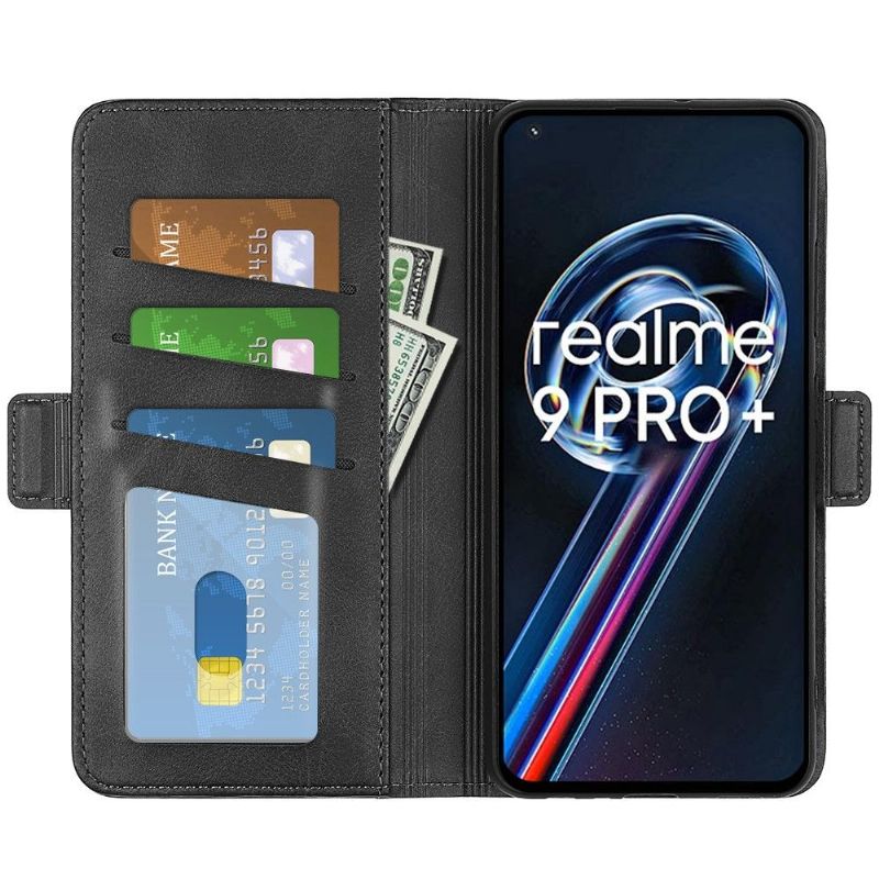 Étui Realme 9 Pro Plus portefeuille revêtement simili cuir mat