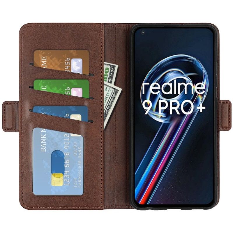 Étui Realme 9 Pro Plus portefeuille revêtement simili cuir mat