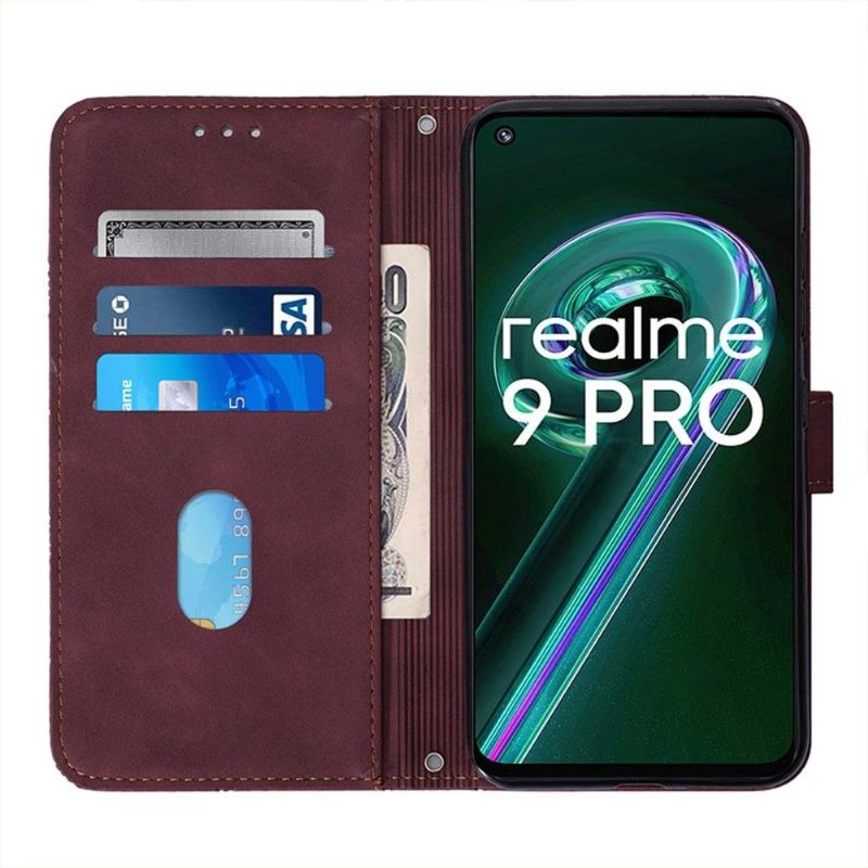 Housse Realme 9 Pro Plus effet cuir design géométrique