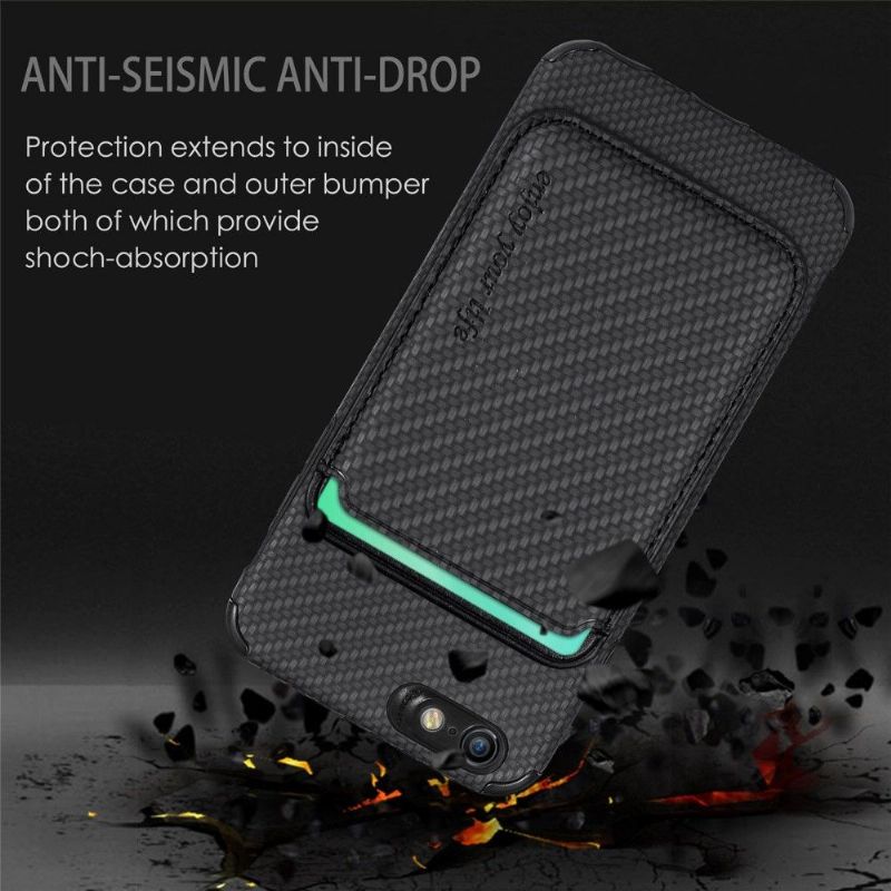 Coque iPhone SE 2022 / 2020 / 8 / 7 Fibre de Carbone Porte-cartes détachable