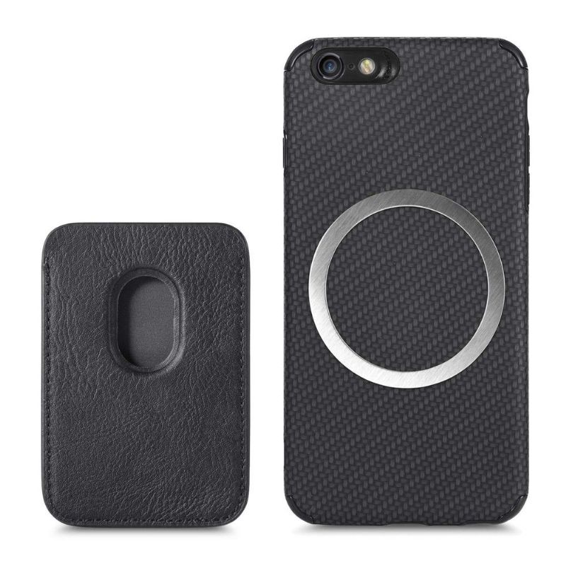 Coque iPhone SE 2022 / 2020 / 8 / 7 Fibre de Carbone Porte-cartes détachable