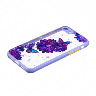 Coque iPhone SE 2022 / 2020 / 8 / 7 fleurs et papillons violets