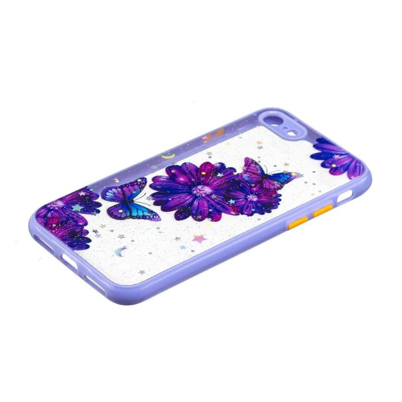 Coque iPhone SE 2022 / 2020 / 8 / 7 fleurs et papillons violets