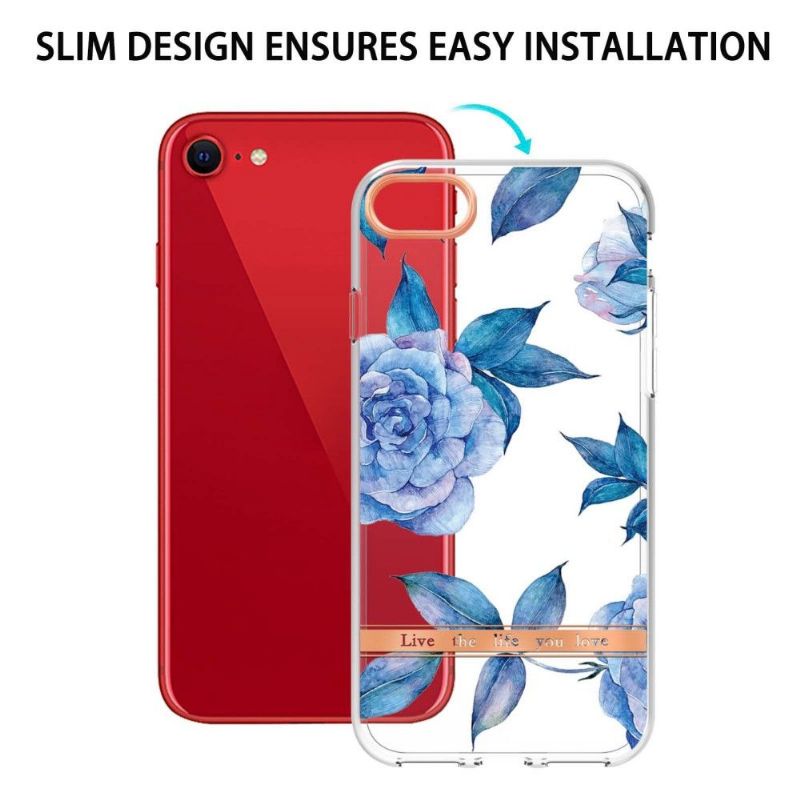 Coque iPhone SE 2022 / 2020 / 8 / 7 Pivoine bleu