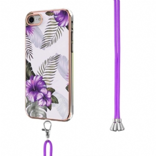 Coque iPhone SE 2022 / 2020 à cordon fleurs exotiques