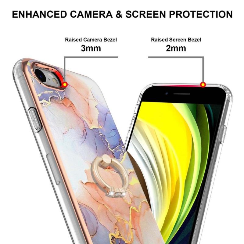 Coque iPhone SE 2022 / 2020 marbre coloré avec bague