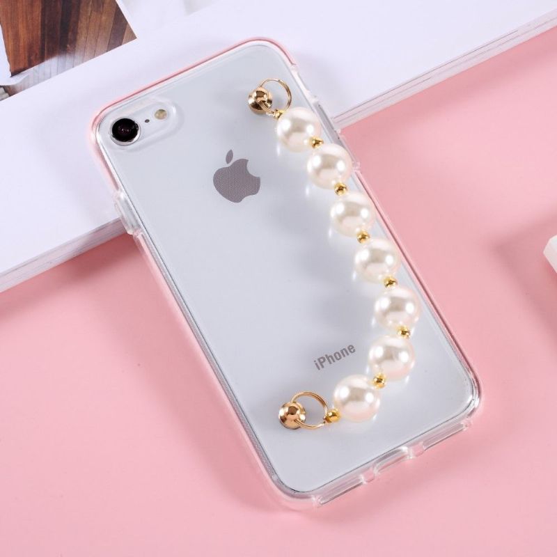 Coque iPhone SE 2022 / 2020 Strap Perle Transparent