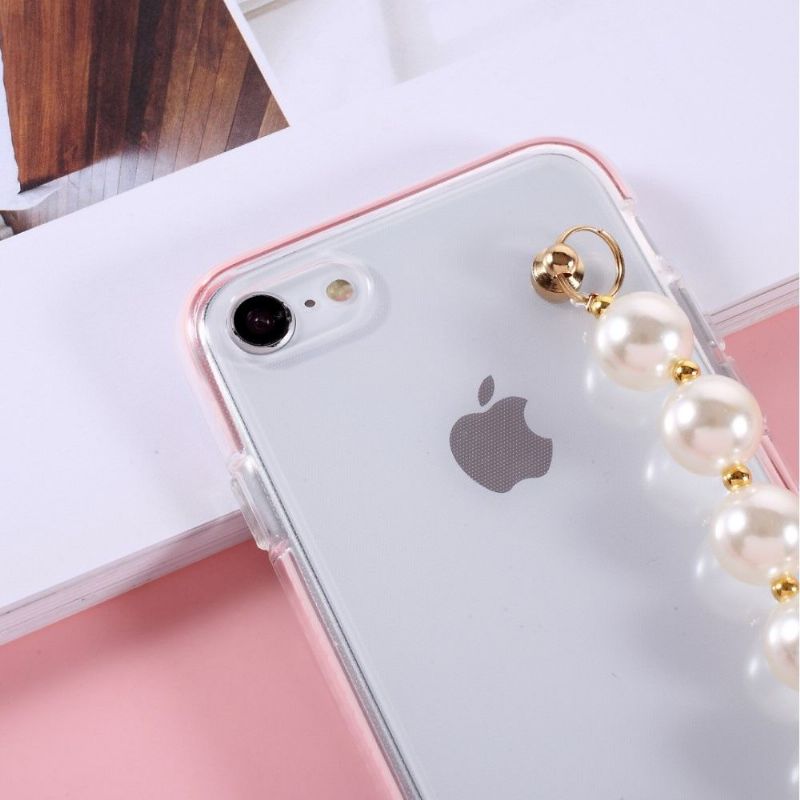 Coque iPhone SE 2022 / 2020 Strap Perle Transparent