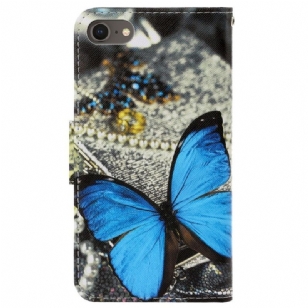 Housse iPhone SE 2022 / 2020 Papillon Bleu