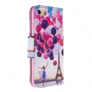 Housse iPhone SE 2022 / 2020 Tour Eiffel Fille Ballon