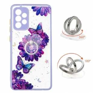 Coque Samsung Galaxy A72 5G / A72 4G fleurs et papillons violets avec anneau