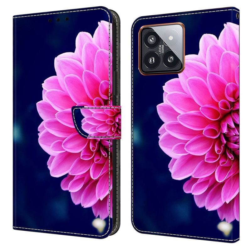 Housse Xiaomi 14 Pro Fleur Rose sur Fond Bleu