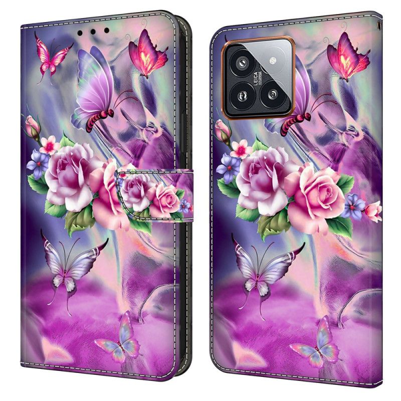 Housse Xiaomi 14 Pro Papillons et Fleurs Violets