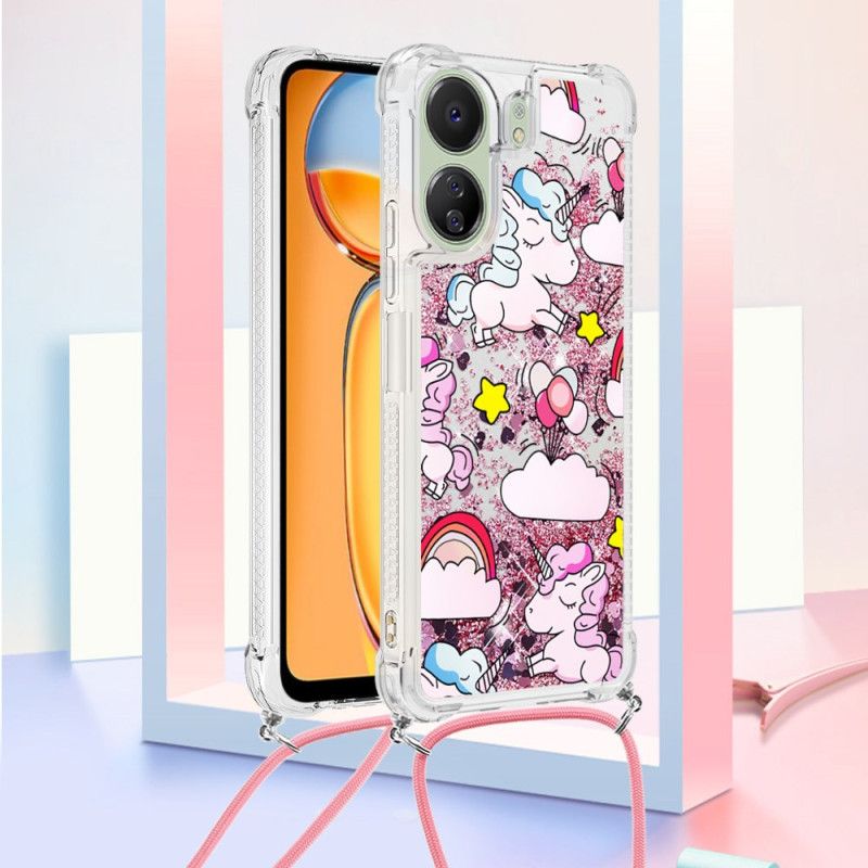 Coque à Cordon Xiaomi Redmi 13C 4G/5G/Poco C65 Paillettes Motif