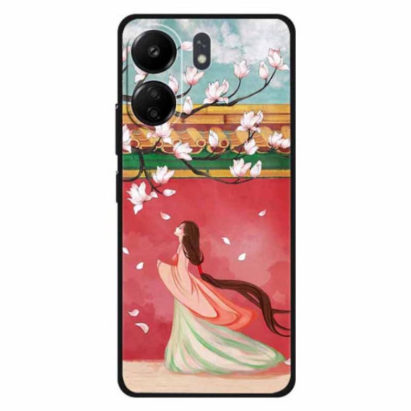 Coque Xiaomi Redmi 13C / Poco C65 Femme et Fleurs de Pêcher