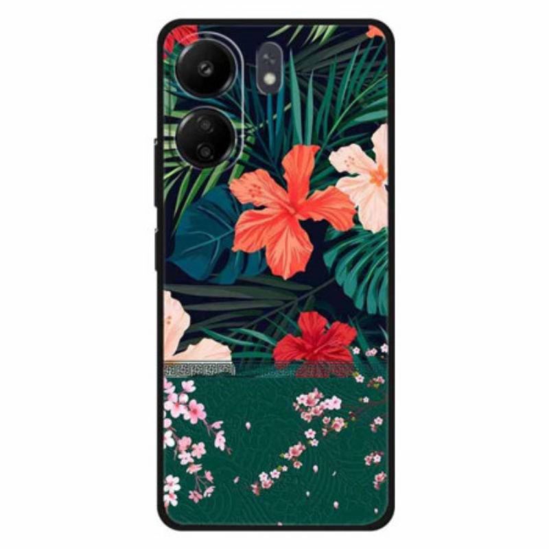 Coque Xiaomi Redmi 13C / Poco C65 Mur de Feuilles et de Fleurs