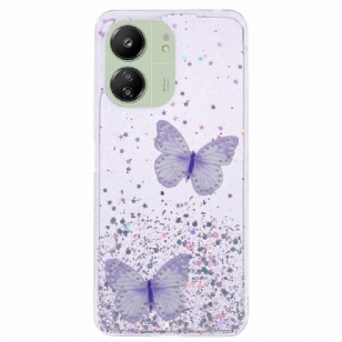 Coque Xiaomi Redmi 13C / Poco C65 Paillettes Deux Papillons