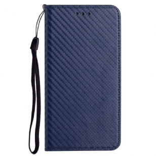 Flip Cover Xiaomi Redmi 13C 4G/5G/Poco C65 Fibre Carbone à Lanière