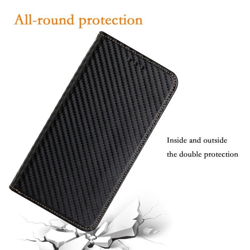 Flip Cover Xiaomi Redmi 13C 4G/5G/Poco C65 Fibre Carbone à Lanière