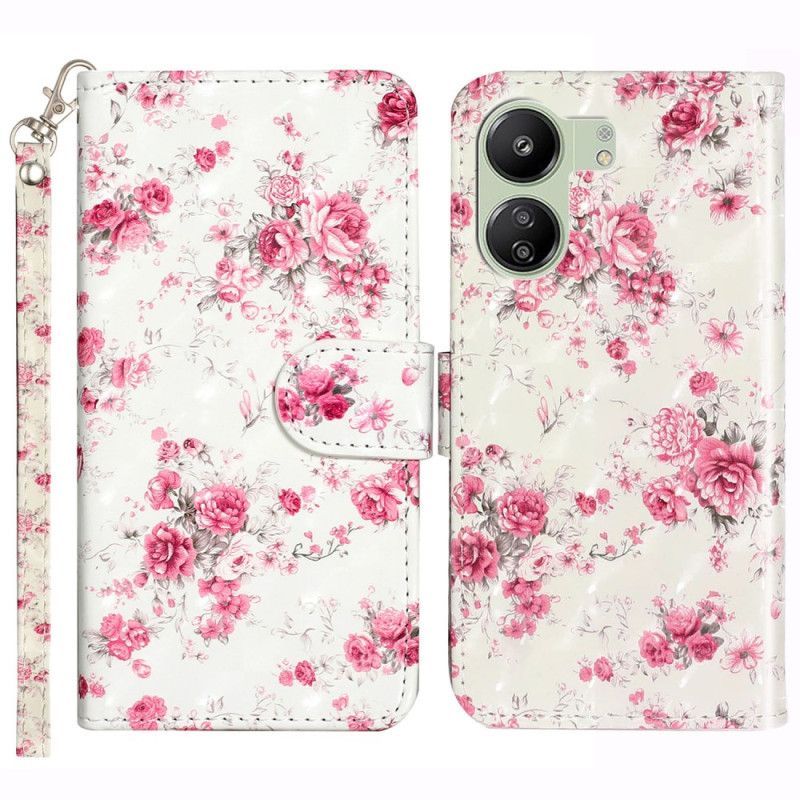 Housse Xiaomi Redmi 13C 4G/5G/Poco C65 Fleurs Roses à Lanière