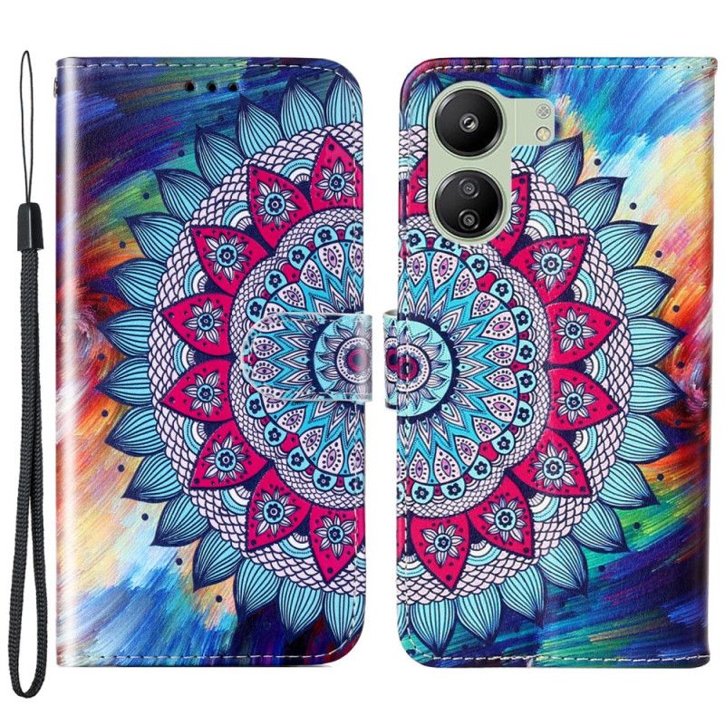 Housse Xiaomi Redmi 13C 4G/5G/Poco C65 Motif Mandala à Lanière