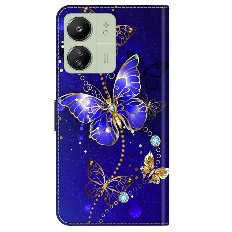 Housse Xiaomi Redmi 13C 4G/5G/Poco C65 Papillon en Diamants à Lanière