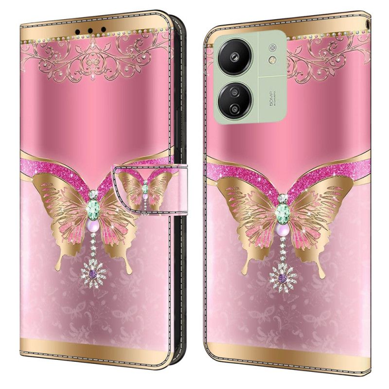 Housse Xiaomi Redmi 13C 4G/5G/Poco C65 Papillon Rose et Or