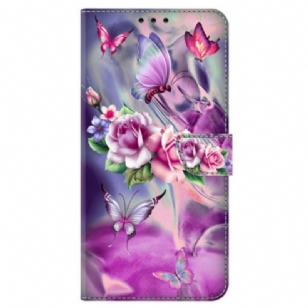 Housse Xiaomi Redmi 13C 4G/5G/Poco C65 Papillons et Fleurs Violettes