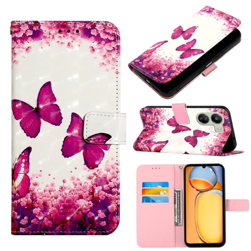 Housse Xiaomi Redmi 13C 4G/5G/Poco C65 Papillons Roses