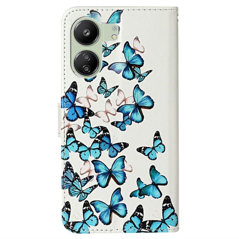 Housse Xiaomi Redmi 13C 4G/5G/Poco C65 Vol de Papillons Bleus