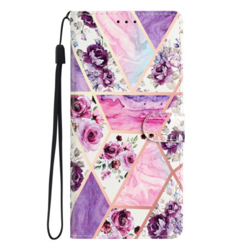 Housse Xiaomi Redmi 13C / Poco C65 Fleurs Violettes à Lanière