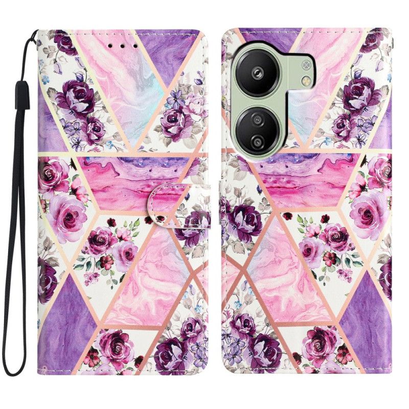 Housse Xiaomi Redmi 13C / Poco C65 Fleurs Violettes à Lanière