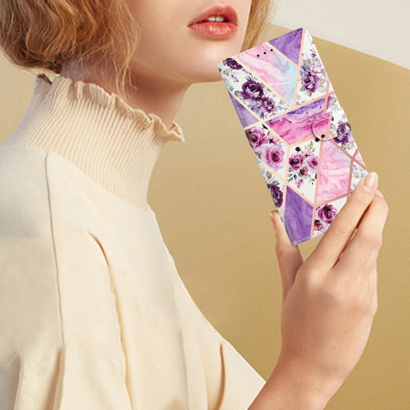 Housse Xiaomi Redmi 13C / Poco C65 Fleurs Violettes à Lanière