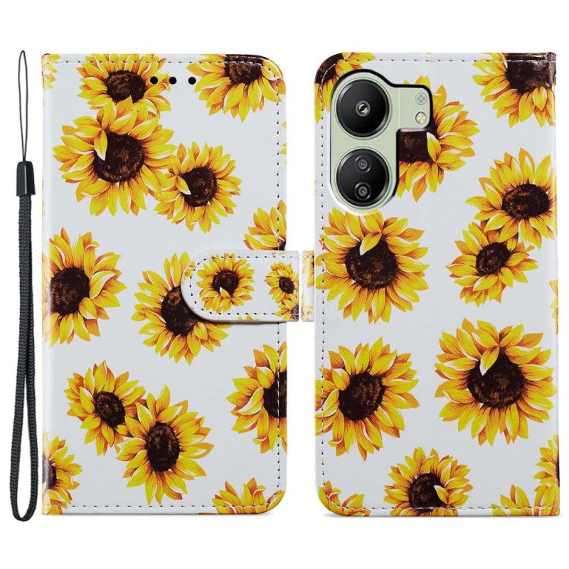 Housse Xiaomi Redmi 13C / Poco C65 Motif de Tournesol à Lanière